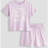 The Very Collection Girls Short Sleeve T-Shirt Top And Shorts Set - Purple