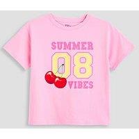The Very Collection Girls Oversized Cherry Slogan T-Shirt - Print