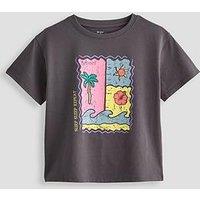 The Very Collection Girls Holiday Postcard Print T-Shirt - Grey