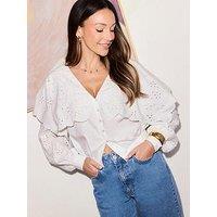 Michelle Keegan Embroidered Cape Detail Blouse - White