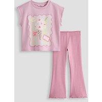The Very Collection Girls Tshirt Ice Cream Print Outfit With Flare Rib Leggings - Pink