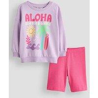 The Very Collection Girls Printed Sweatshirt With Cycling Shorts - Lilac/Pink