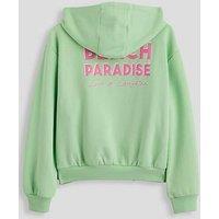 The Very Collection Girls Zip Up Hoodie With Back Slogan - Green