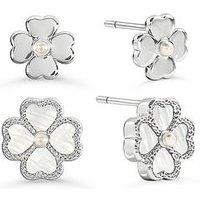 Radley Silver Mop Heart Flower Twinpack Earrings