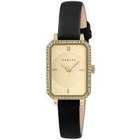 Radley Ladies Stoneset Rectangle Black Leather Watch