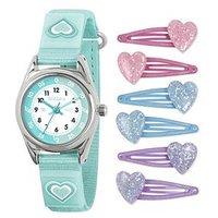 Tikkers Aqua Blue Riptape Strap And Hairclip Set