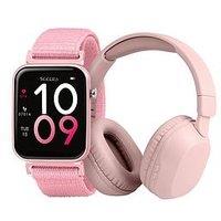 Tikkers Pink Riptape Strap Watch And Over Ear Headphone Set