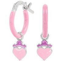 Disney Sterling Silver 925 Disney Princess Enamel Fill Love Heart Huggie Earrings