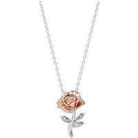 Disney Sterling Silver 925 Beauty & Beast Stone Set Rose Necklace