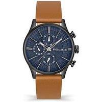 Police Barter Gun Multi Dial Tan Leather Strap Watch