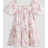 The Very Collection Girls Bow Tiered Dress - White