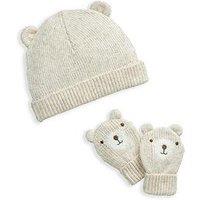 Mamas & Papas Baby Unisex Knitted Hat And Mitts Set - Cream