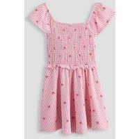 The Very Collection Girls Textured Jersey Striped Bow Print Dress - Pink