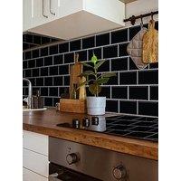 Walplus Black Metro Subway Glossy 3D Tile Sticker 30.5 X 15.4Cm (12 X 6 In) - 20Pcs In A Pack