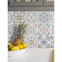Walplus Light Sapphire And Parchment Colour Traditional Spanish Tiles Wall Stickers - 15 Cm X 15 Cm - 24 Pcs