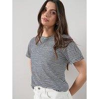 The Very Collection Navy Stripe Linen Mix T-Shirt - Multi