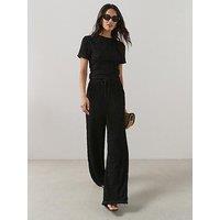 The Very Collection Textured Wide Leg Co-Ord Trouser - Black