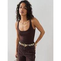 The Very Collection Scoop Neck Rib Vest - Brown