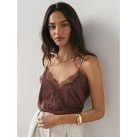 The Very Collection Delicate Lace Trim Cami - Brown