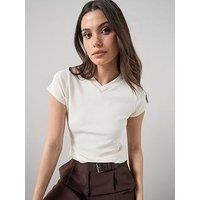 The Very Collection High V-Neck Fitted Ribbed T-Shirt - Cream