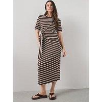 The Very Collection Tie Waist Stripe Midi Dress - Brown