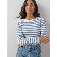 The Very Collection Boat Neck Stripe Ribbed Long Sleeve Top - Blue