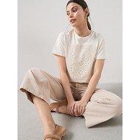 The Very Collection Crochet Panel Short Sleeve T-Shirt - Cream