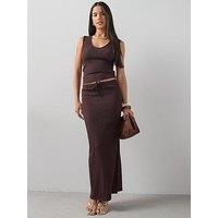 The Very Collection Drawstring Waist Midi Skirt Co-Ord - Brown