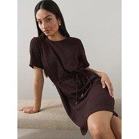 The Very Collection Tie Waist Textured T-Shirt Dress - Brown