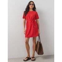 The Very Collection Tie Waist Textured T-Shirt Dress - Red