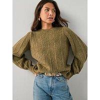 The Very Collection Stitch Detail Crew Neck Jumper With Wool - Olive