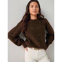 The Very Collection Stitch Detail Crew Neck Jumper - Brown