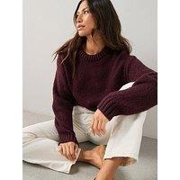 The Very Collection Relaxed Fit Rib Trim Jumper With Wool - Burgundy