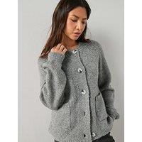 The Very Collection Crew Neck Cardigan With Wool - Grey