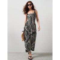 The Very Collection Printed Square Neck Crinkle Midi Dress - Black