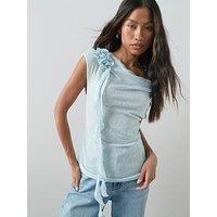 The Very Collection Draped Frill Sleeveless Top - Green