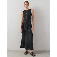 The Very Collection Button Front Ribbed Maxi Dress - Black