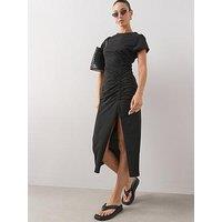 The Very Collection Ruched Side Midi T-Shirt Dress - Black