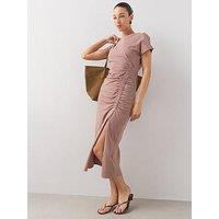 The Very Collection Ruched Side T-Shirt Midi Dress - Neutral
