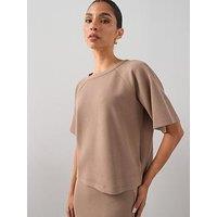 The Very Collection Relaxed Ribbed Scuba T-Shirt Co-Ord - Neutral