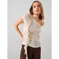 The Very Collection Draped Frill Sleeveless Top - Cream