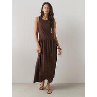 The Very Collection Neck Trim Drop Waist Midi Dress - Brown