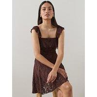 The Very Collection Frill Strap Lace Mini Dress - Brown