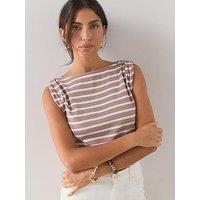The Very Collection Twist Shoulder Ribbed Vest - Brown