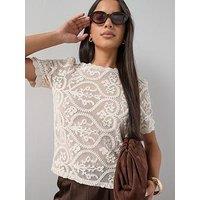 The Very Collection Cut Out Embroidered Short Sleeve Top - Cream