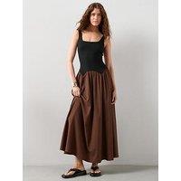 The Very Collection Dropped Hem Woven Skirt Midi Dress - Brown
