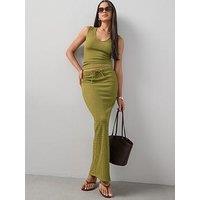 The Very Collection Drawstring Waist Midi Skirt Co-Ord - Green