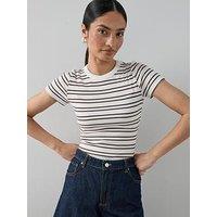 The Very Collection Stretch Rib Stripe T-Shirt - Cream