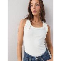 The Very Collection Lace Trim Ribbed Vest - Cream