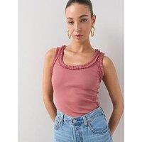 The Very Collection Lace Trim Ribbed Vest - Pink